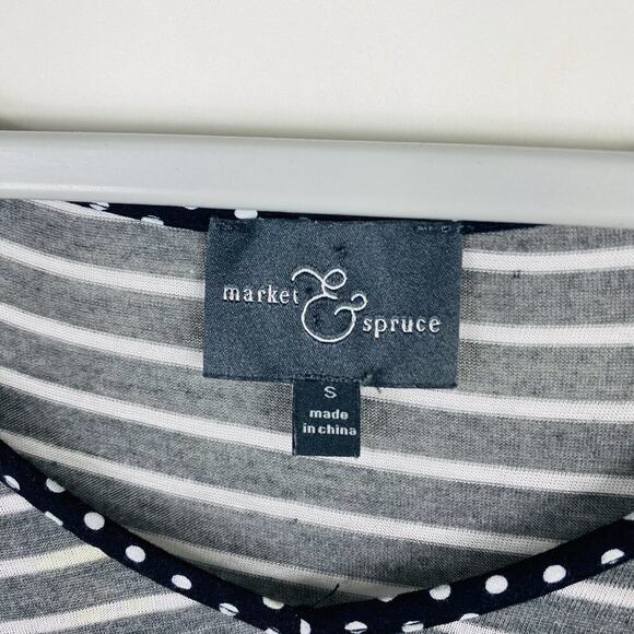 Market & Spruce Size Small Austin Polka Dot Striped Mixed Material T-Shirt Top - Picture 3 of 5